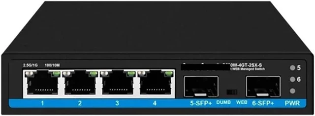 Alt view image 3 of 5 - Web Managed 4 Port 2.5Gbps RJ45 Switch with 2x10G SFP+ 10Gbps(with PoE)