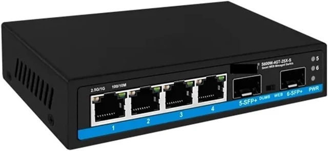 Alt view image 4 of 5 - Web Managed 4 Port 2.5Gbps RJ45 Switch with 2x10G SFP+ 10Gbps(with PoE)