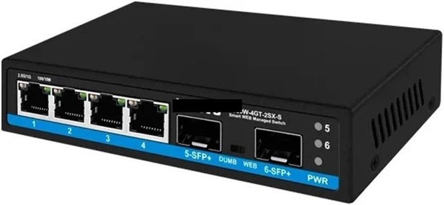 Alt view image 5 of 5 - Web Managed 4 Port 2.5Gbps RJ45 Switch with 2x10G SFP+ 10Gbps(with PoE)