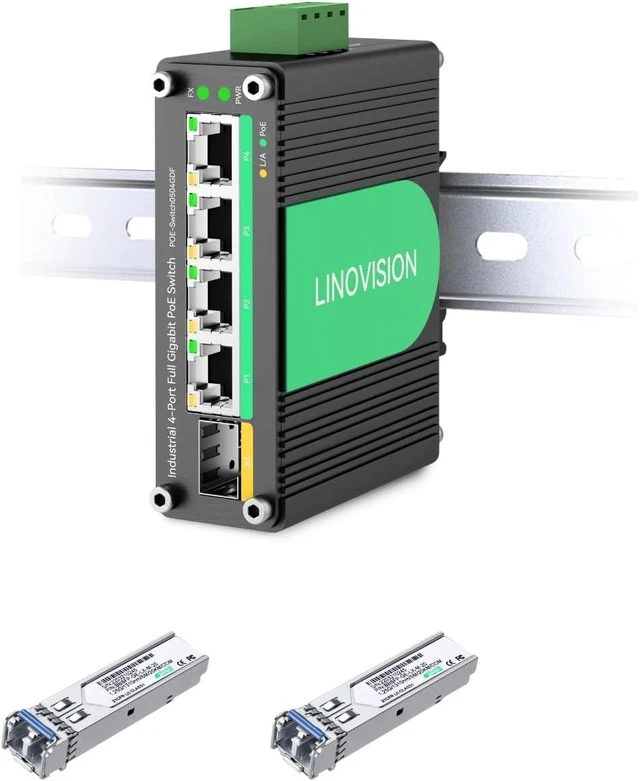Main image of Industrial 4 Ports Gigabit 12V PoE Switch with 1.25G SFP Module