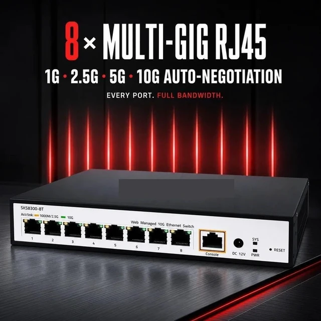 Alt view image 3 of 7 - SKS8300-8T 8-Port 10G RJ45 Layer 3 Managed Ethernet Switch 160Gbps SNMP