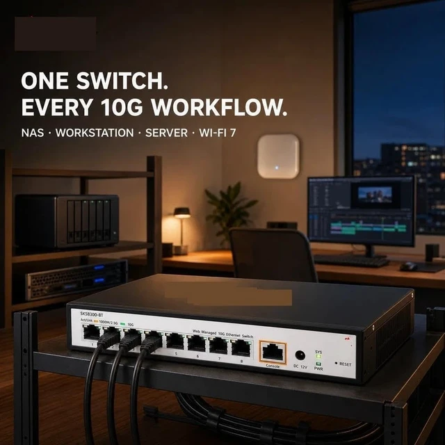 Alt view image 6 of 7 - SKS8300-8T 8-Port 10G RJ45 Layer 3 Managed Ethernet Switch 160Gbps SNMP