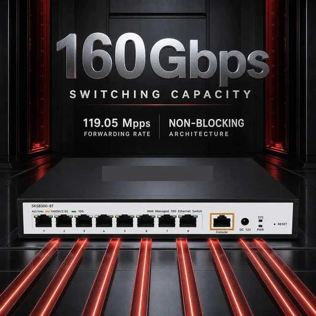 Alt view image 4 of 7 - SKS8300-8T 8-Port 10G RJ45 Layer 3 Managed Ethernet Switch 160Gbps SNMP