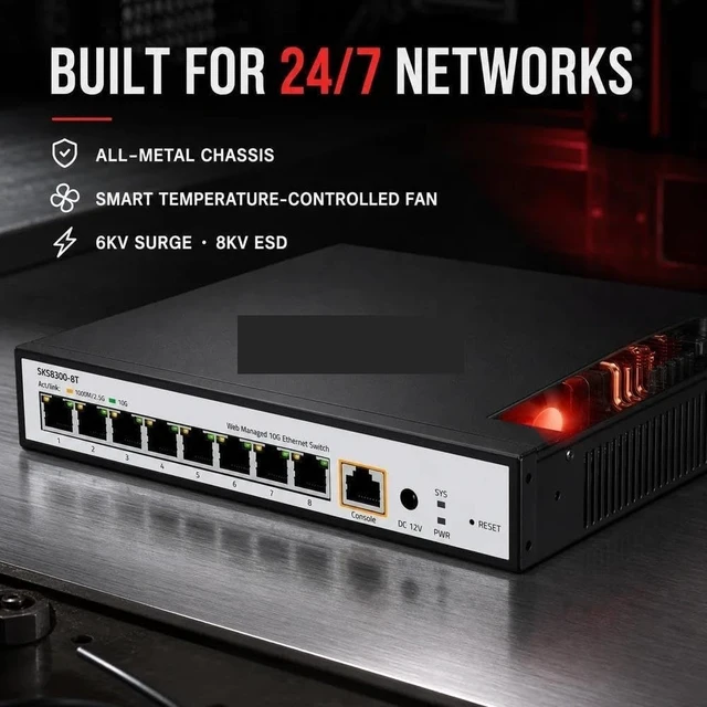 Alt view image 7 of 7 - SKS8300-8T 8-Port 10G RJ45 Layer 3 Managed Ethernet Switch 160Gbps SNMP