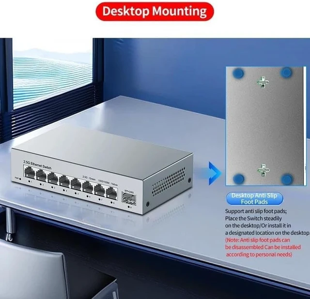 Alt view image 3 of 5 - 8 Port 2.5GbE Ethernet Switch 2.5Gbps Network Switch 1 Port 10Gb SFP