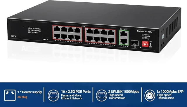 Alt view image 5 of 7 - 16-Port POE Switch 2 RJ45 1 SFP Port igabit 250m VLAN/AI 6KV