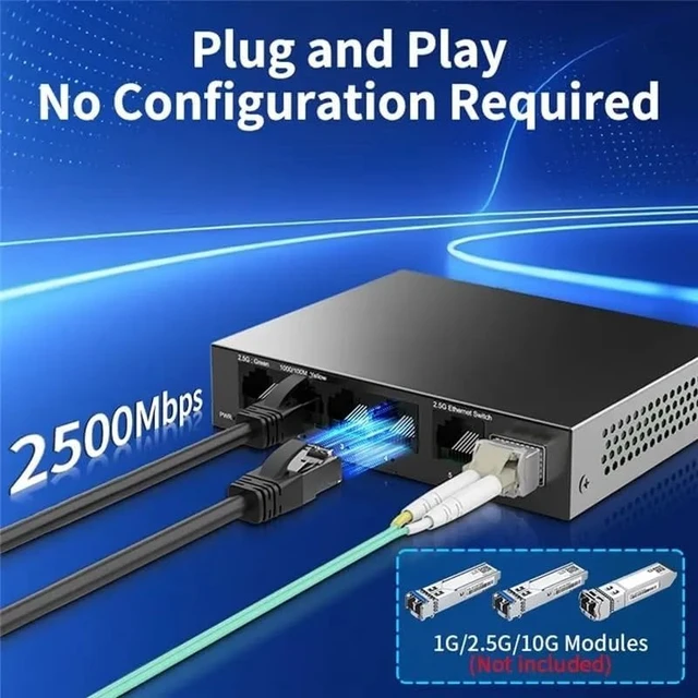 Alt view image 2 of 3 - 2.5G Switch 5 Port 2500Mbps Network Switch
