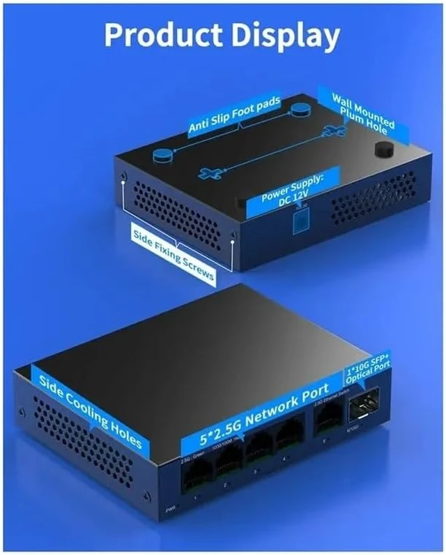 Alt view image 3 of 3 - 2.5G Switch 5 Port 2500Mbps Network Switch