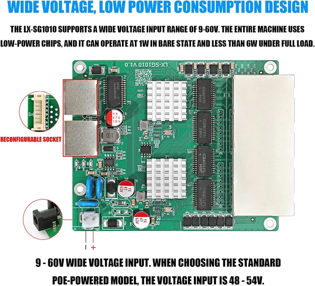 Alt view image 4 of 7 - Miniature 10 Port 10 / 100 / 1000Mbps Networking Switches 8 Port 48V PoEs for Small Business and Iots Tiny Poet Switches