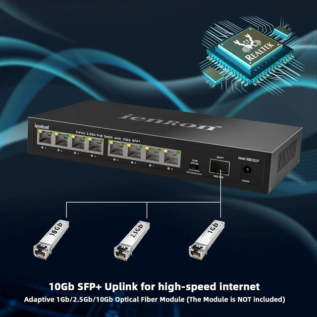 Alt view image 5 of 7 - 2.5Gb PoE+ Switch 8 Port with 1*10Gb SFP+ Uplink, IEEE802.3 AF
