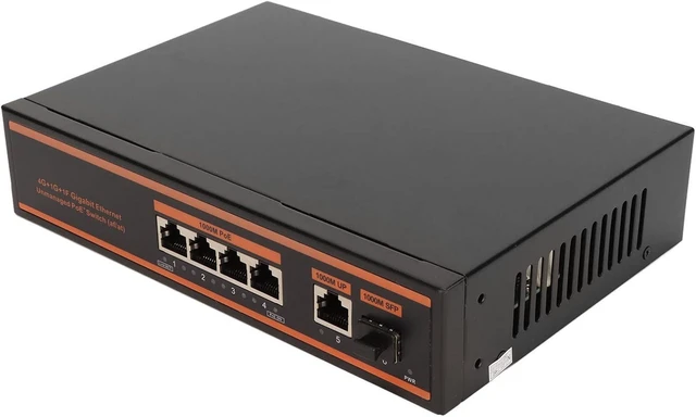 Main image of 5 Port PoE Switch, 4 X 1000M PoE Ports and 1 X 1000M Uplink Port, 802.3Af/at Compliant, VLAN Mode Noiseless, US Plug