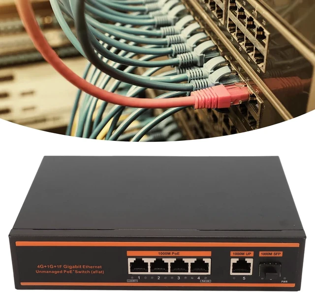 Alt view image 6 of 7 - 5 Port PoE Switch, 4 X 1000M PoE Ports and 1 X 1000M Uplink Port, 802.3Af/at Compliant, VLAN Mode Noiseless, US Plug