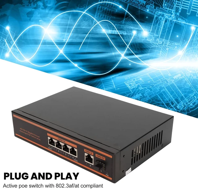Alt view image 3 of 7 - 5 Port PoE Switch, 4 X 1000M PoE Ports and 1 X 1000M Uplink Port, 802.3Af/at Compliant, VLAN Mode Noiseless, US Plug