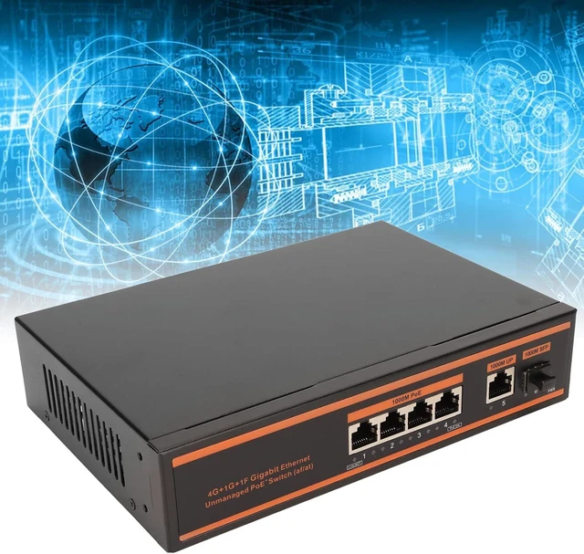 Alt view image 5 of 7 - 5 Port PoE Switch, 4 X 1000M PoE Ports and 1 X 1000M Uplink Port, 802.3Af/at Compliant, VLAN Mode Noiseless, US Plug