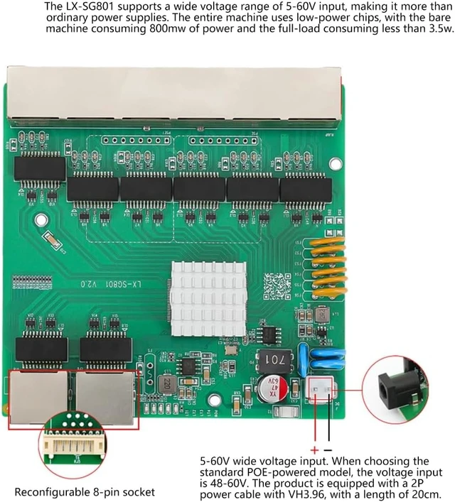 Alt view image 7 of 7 - Fast Speed 8 Port RJ45 Gigabit Ethernet Networking Switches with 6 POE Port and Wide