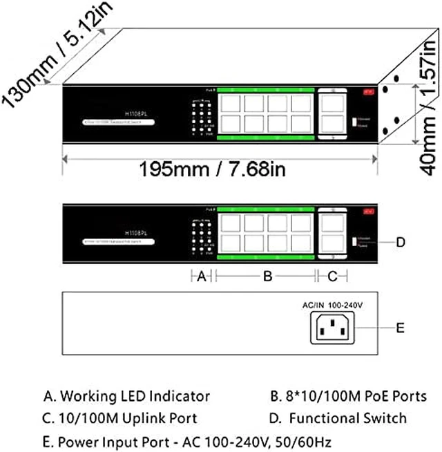 Alt view image 3 of 4 - UHPPOTE 8 Port Long Transmission Distance 10/100M PoE Switch Total Power 120W