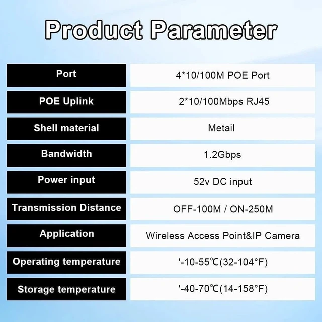 Alt view image 5 of 6 - POE Switch 52V 10/100Mbps 4 Port Ethernet Network Switches