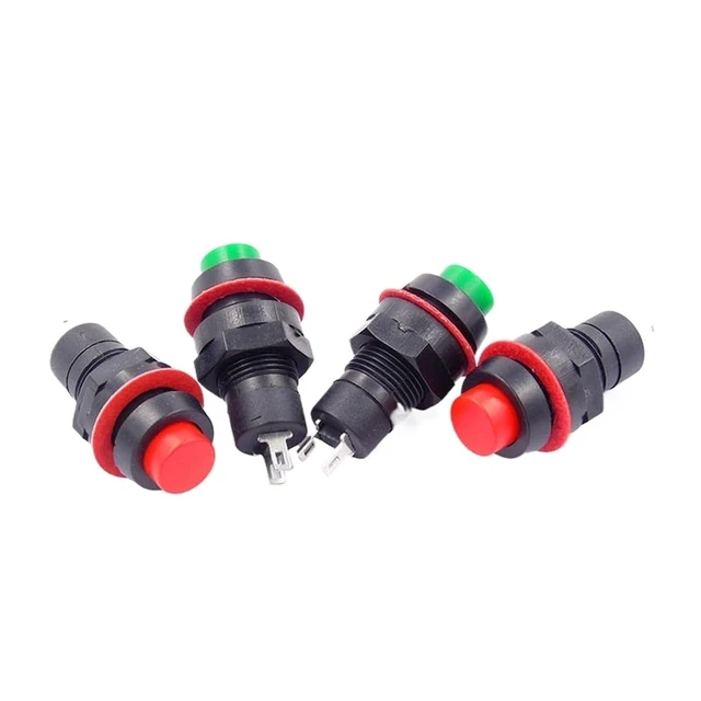 Alt view image 2 of 2 - 100PCS 10mm Round Miniature Button DS-211 Momentary/Self-Locking Push Button Switch 1A 250V AC Red Green(Red,Self-Locking)