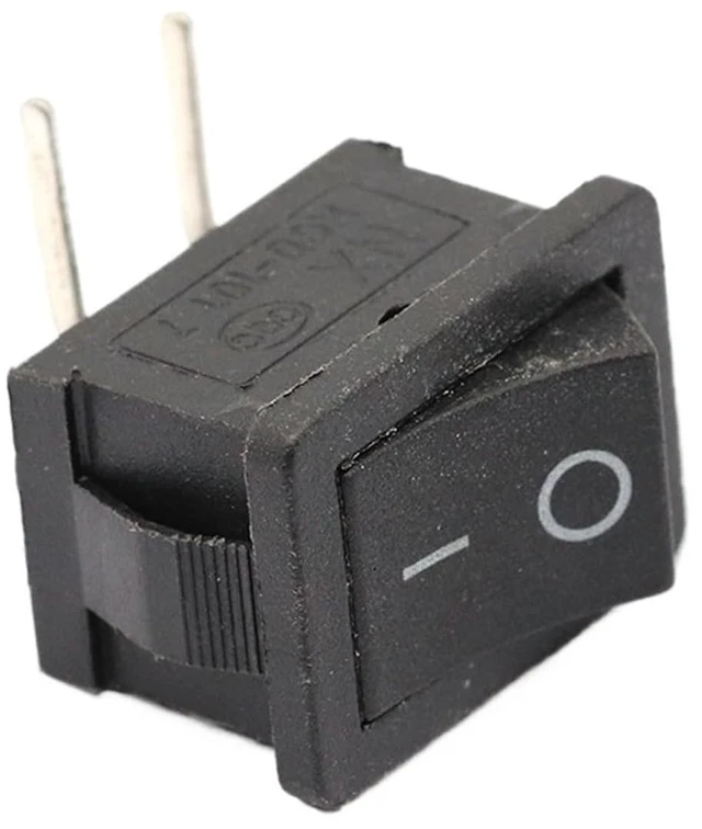 Main image of 100Pcs Black Push Button Switch 6A/250V 10A/125V KCD1 2Pin Left Curved Needle Snap-in On/Off Rocker Switch 21MM*15MM Black