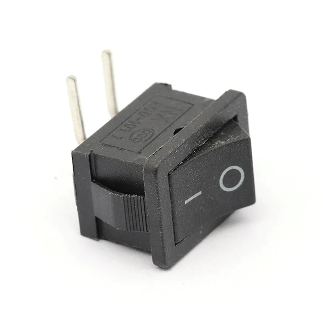 Alt view image 2 of 5 - 100Pcs Black Push Button Switch 6A/250V 10A/125V KCD1 2Pin Left Curved Needle Snap-in On/Off Rocker Switch 21MM*15MM Black