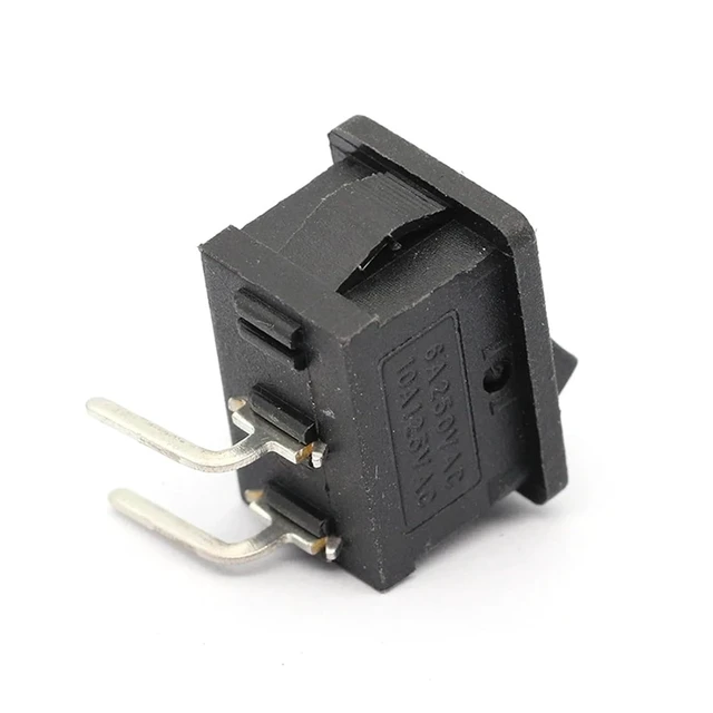 Alt view image 3 of 5 - 100Pcs Black Push Button Switch 6A/250V 10A/125V KCD1 2Pin Left Curved Needle Snap-in On/Off Rocker Switch 21MM*15MM Black