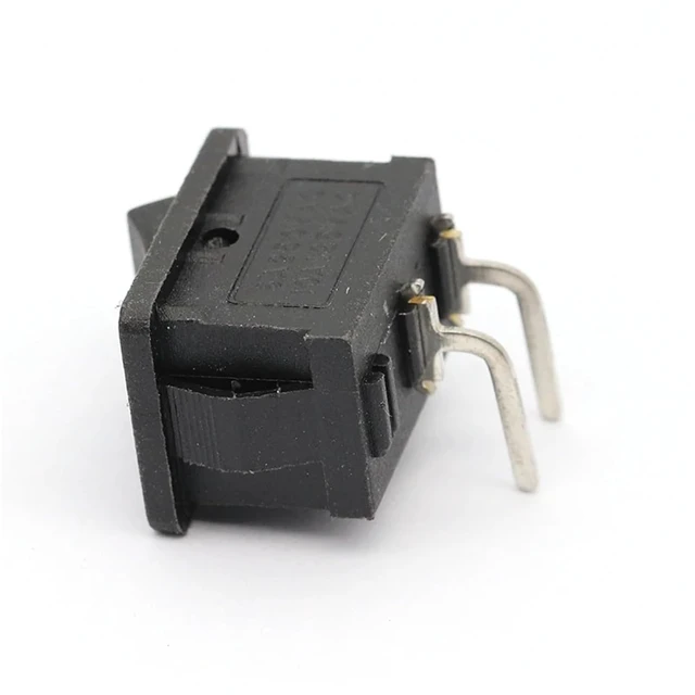 Alt view image 5 of 5 - 100Pcs Black Push Button Switch 6A/250V 10A/125V KCD1 2Pin Left Curved Needle Snap-in On/Off Rocker Switch 21MM*15MM Black
