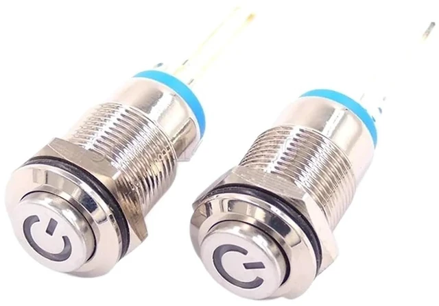 Alt view image 4 of 4 - 10Pcs 12mm 2Pin Metal Self-Locking Button Switch Blue LED Waterproof Small Switch with Resistor 220V