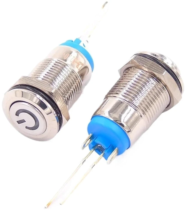 Alt view image 3 of 4 - 10Pcs 12mm 2Pin Metal Self-Locking Button Switch Blue LED Waterproof Small Switch with Resistor 220V
