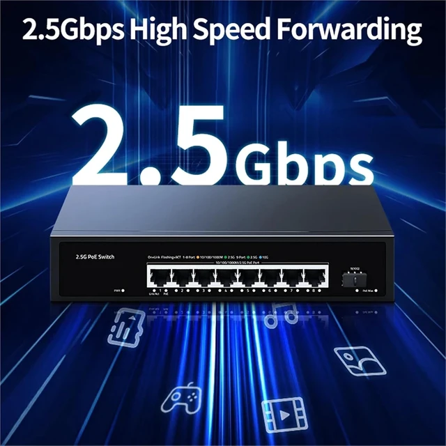 Alt view image 3 of 7 - 2.5G PoE Switch 8 Port 2.5GBASE-T with 10G SFP+ Slot 100W for 6e AP,Homelab,VoIP Phone,Surveillance,POE Camera