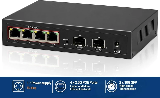 Alt view image 2 of 7 - 6-Port POE Ethernet Switch with 4 Port 2.5G and 2 Port 10G SFP