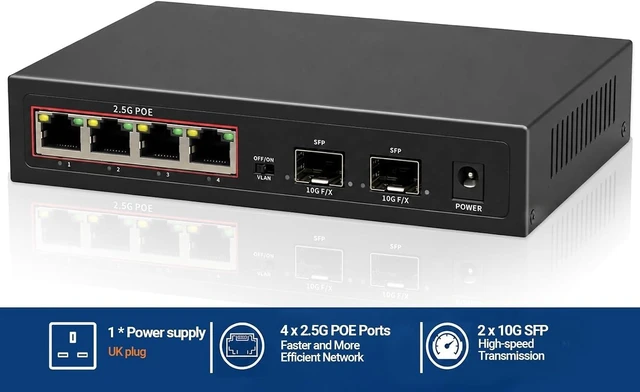 Alt view image 4 of 7 - 6-Port POE Ethernet Switch with 4 Port 2.5G and 2 Port 10G SFP