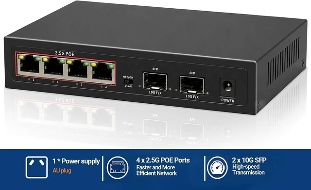 Alt view image 5 of 7 - 6-Port POE Ethernet Switch with 4 Port 2.5G and 2 Port 10G SFP