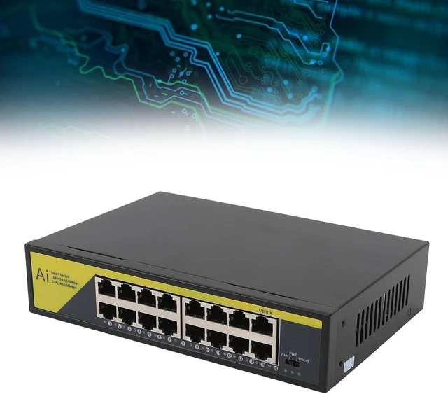 Alt view image 2 of 7 - Gavigain 200W 16 Port PoE Switch 30W Per Port Long Distance Extend Mode Fanless Quiet Cooling for Cameras Access Points Phone Systems Home Business