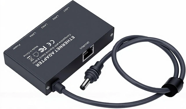 Alt view image 3 of 7 - WALFRONT Ethernet Adapter, ABS 4 Port Gigabit Network Switch Plug and