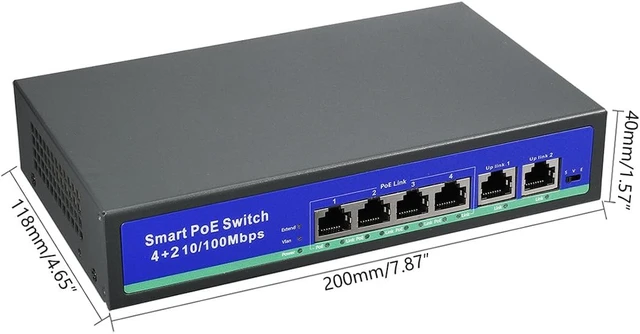 Alt view image 4 of 5 - Ruilogod 6 Port Smart 10/100Mbps PoE Switch (4 PoE Ports
