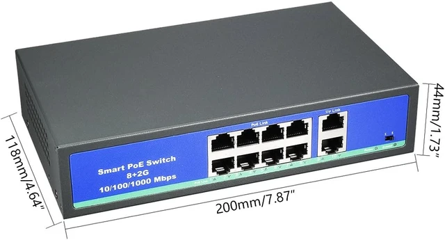 Alt view image 5 of 5 - Ruilogod 10 Port Smart PoE Switch (8 10/100Mbps PoE Ports