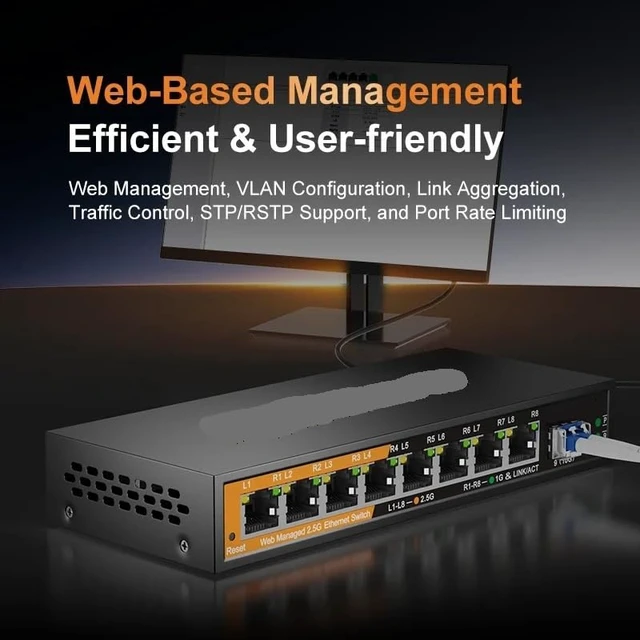 Alt view image 3 of 4 - 2.5Gb Managed with 8-Port 2.5Gb Ethernet 1-Port 10G SFP+(Switch with UK Plug)