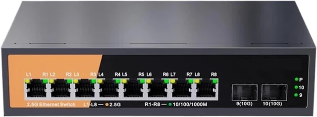 Main image of 10-Port Multi-Gigabit Unmanaged Ethernet Network,KP-9000-10XH-X2with 8 X 2.5Gb Copper RJ45 and 2 X 10Gb SFP+