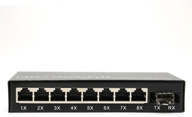 Alt view image 5 of 7 - Gigabit 1 Fiber 8 Port Ethernet, Single Mode Dual Fiber Adaptive Gigabit Converter, 8 Port Ethernet Transmission with Fiber Interface, for Signal Conversion and Network Expansion