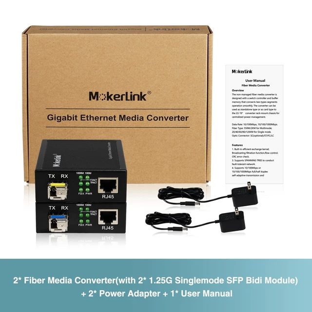 Alt view image 7 of 7 - MokerLink Gigabit SFP to RJ45 Converter, A Pair 2 Pack BIDI-Mode Fiber to Ethernet Media Converter, 10/100/1000Mbps RJ45 Port, 1000Base-BIDI SFP Module 1310TX/1550RX up to 20KM