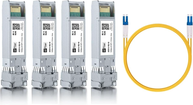 Main image of 4 Pack 10Gb Singlemode Module with 1m OS2 LC to LC Fiber Cable, 10GBASE-LR Compatible for Cisco SFP-10G-LR, Meraki, Ubiquiti,Mikrotik, Netgear,D-Link and More