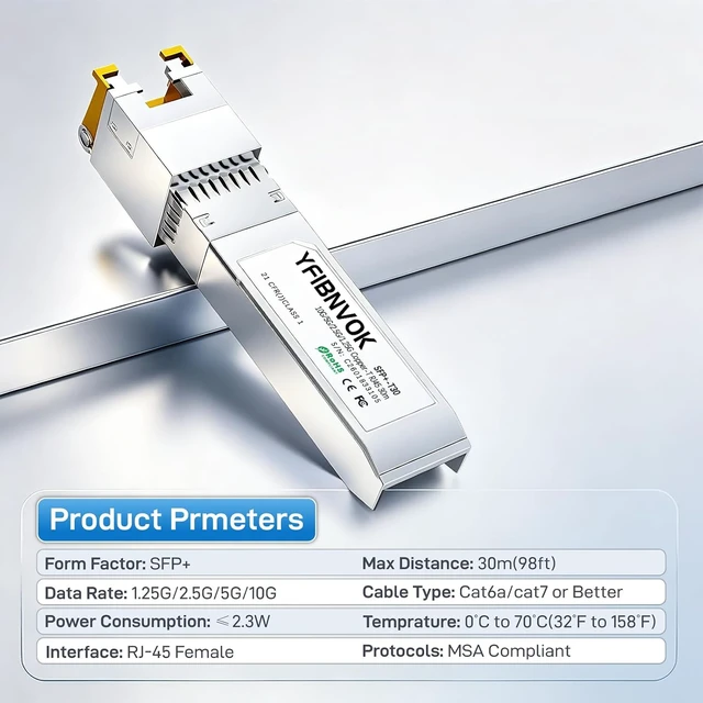 Alt view image 4 of 6 - 10G SFP+ to RJ45 Transceiver, 1.25/2.5G/5G/10G Auto-Negotiation Copper Module