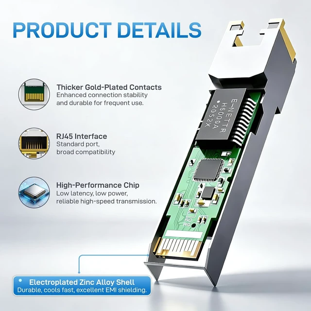 Alt view image 5 of 6 - 10G SFP+ to RJ45 Transceiver, 1.25/2.5G/5G/10G Auto-Negotiation Copper Module