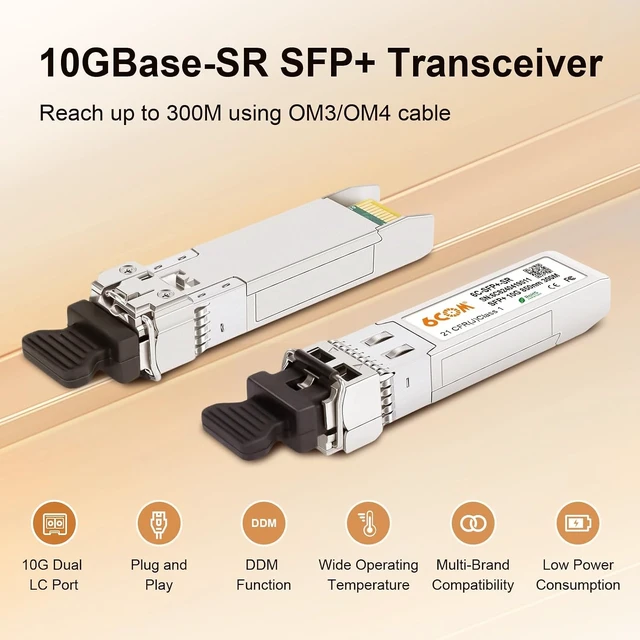 Alt view image 2 of 7 - 10Pack 10GBase-SR SFP+ Transceiver, 10G Dual LC MuiltiMode Module for Cisco SFP-10G-SR, Meraki MA-SFP-10GB-SR, Ubiquiti UF-MM-10G, Mikrotik, Supermicro and More (DDM, 850nm, 300m)