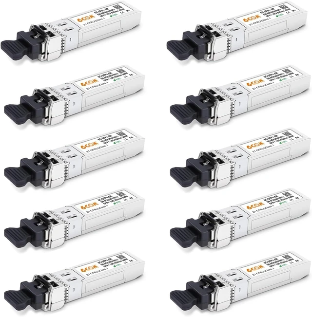 Main image of 10Pack 10GBase-SR SFP+ Transceiver, 10G Dual LC MuiltiMode Module for Cisco SFP-10G-SR, Meraki MA-SFP-10GB-SR, Ubiquiti UF-MM-10G, Mikrotik, Supermicro and More (DDM, 850nm, 300m)