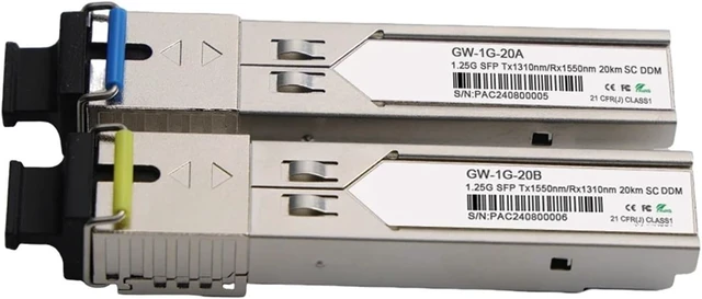 Alt view image 2 of 2 - 1.25G SFP Transceiver,up to 20KM 1000Base-BIDI SingleMode Simplex SC Fiber Module for GLC-BX-D with WDM Function(2pair)