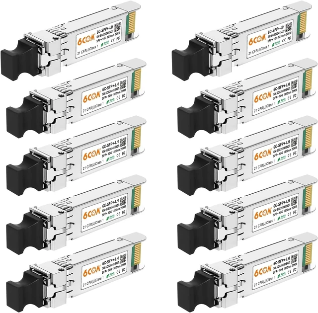 Main image of 10Pack 10GBase-LR SFP+ Transceiver, 10G LH Dual LC Single Mode Optical Module for Cisco SFP-10G-LR, Meraki MA-SFP-10GB-LR, Ubiquiti UF-SM-10G, Mikrotik, D-Link, Supermicro and More (DDM, 1310nm, 20km)