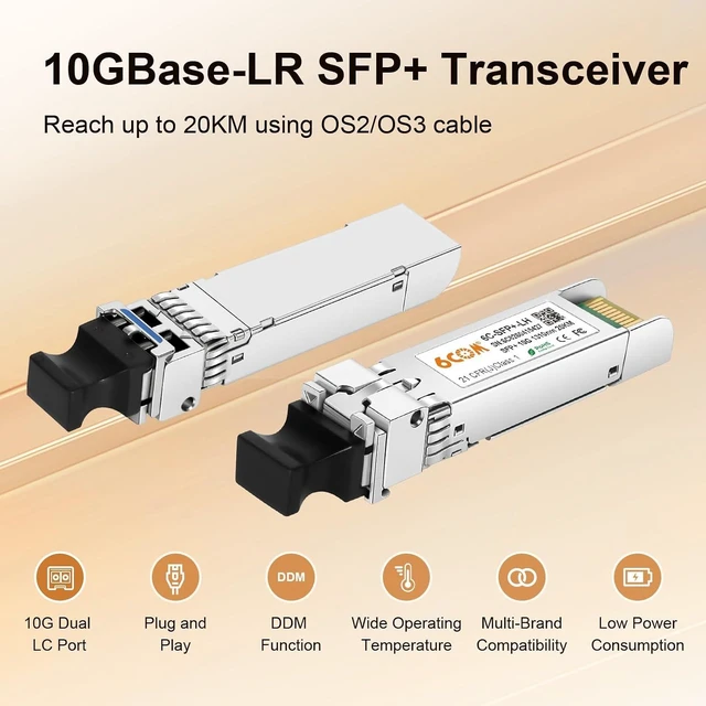 Alt view image 2 of 7 - 10Pack 10GBase-LR SFP+ Transceiver, 10G LH Dual LC Single Mode Optical Module for Cisco SFP-10G-LR, Meraki MA-SFP-10GB-LR, Ubiquiti UF-SM-10G, Mikrotik, D-Link, Supermicro and More (DDM, 1310nm, 20km)