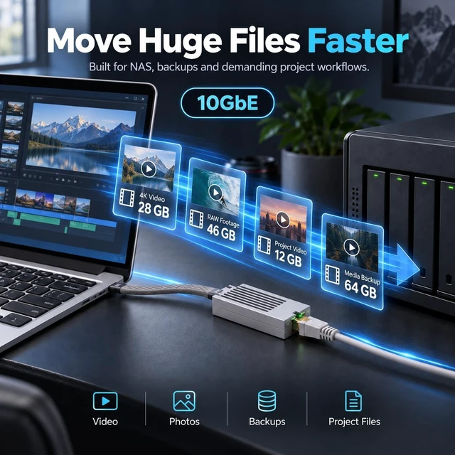Alt view image 3 of 7 - 10Gb USB C to Ethernet Adapter, Low-Heat and Silent, widspii