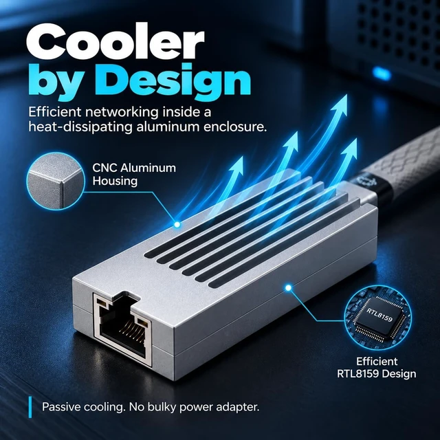 Alt view image 5 of 7 - 10Gb USB C to Ethernet Adapter, Low-Heat and Silent, widspii